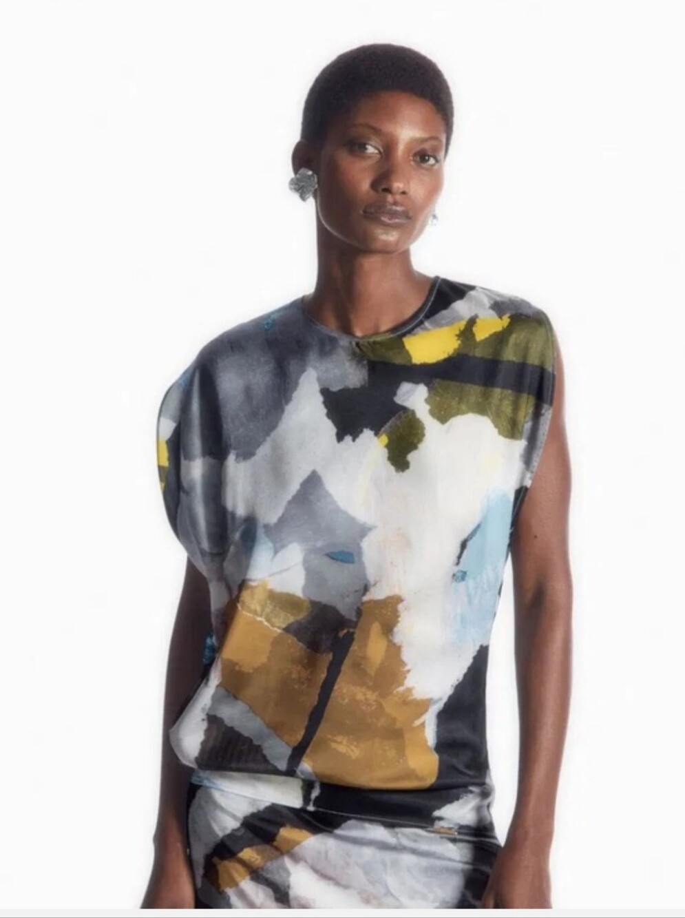 COS PRINTED ASYMMETRIC BLOUSE ONE SHOULDER WOMENS SIZE 4